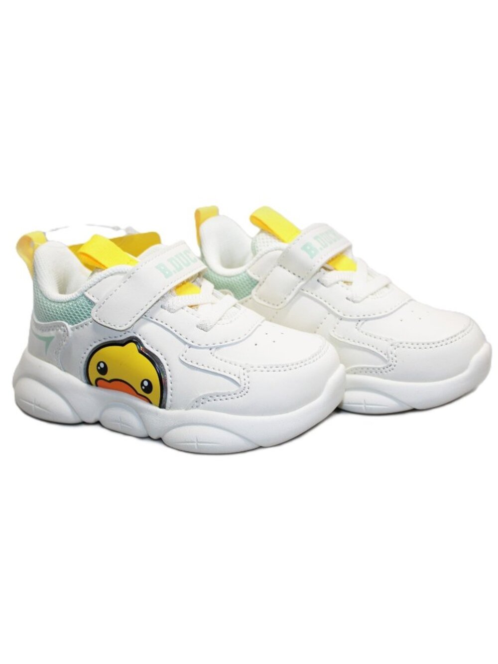 B.Duck Toddler Sneakers Girl and Boy 3D Cartoon White Yellow Size 8 Hook & Loop